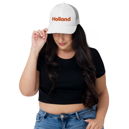 'Holland' Trucker Hat | White/Orange Embroidery