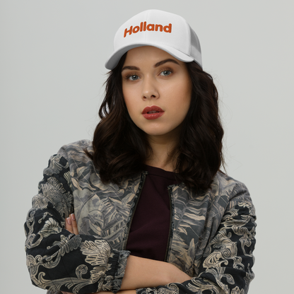 'Holland' Trucker Hat | White/Orange Embroidery