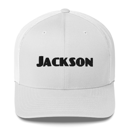 'Jackson' Trucker Cap | White/Black Embroidery