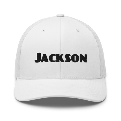 'Jackson' Trucker Cap | White/Black Embroidery