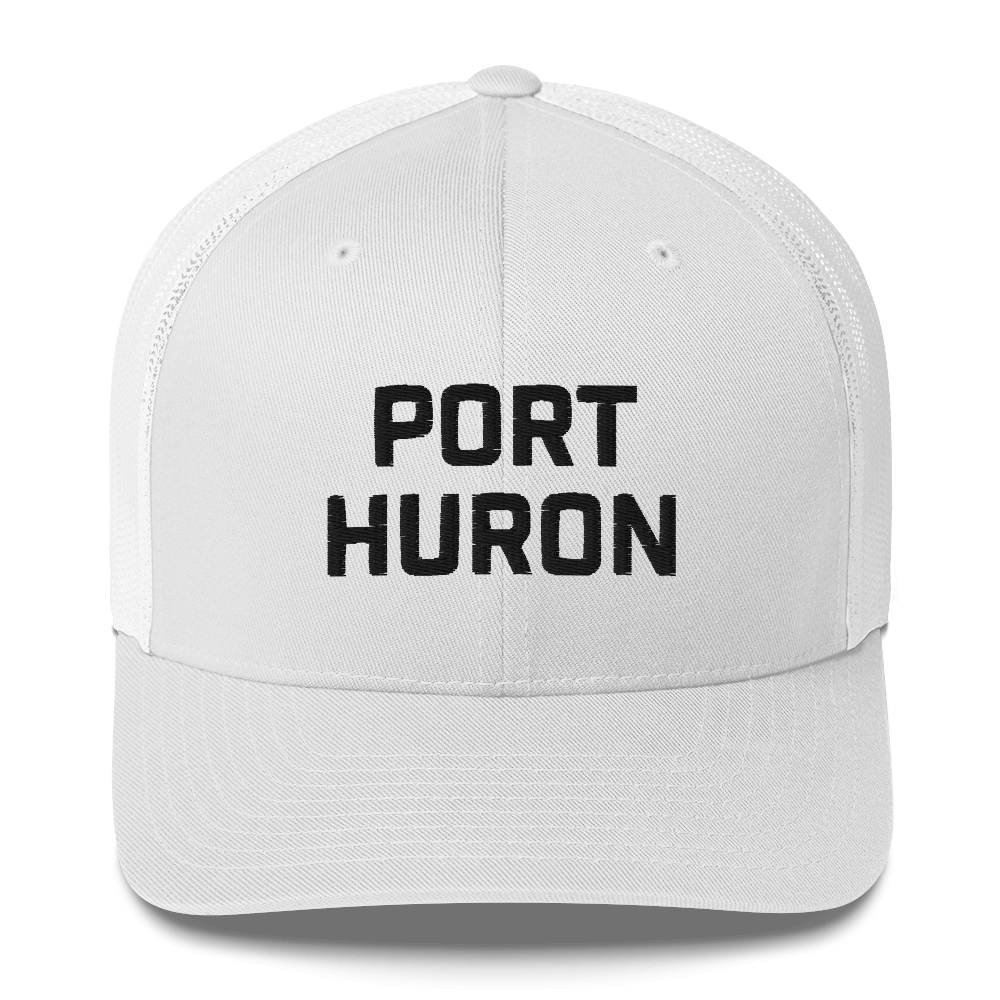 'Port Huron' Trucker Hat | White/Black Embroidery