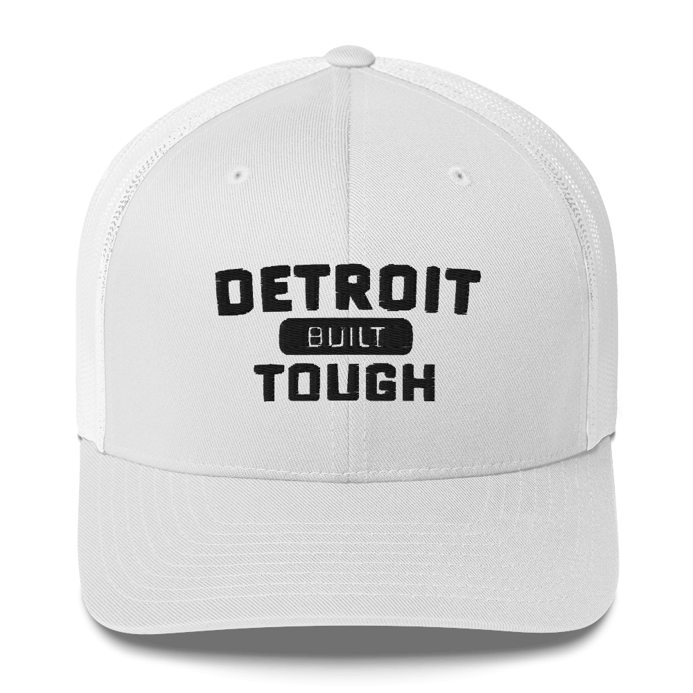 'Built Detroit Tough' Trucker Hat | White/Black Embroidery