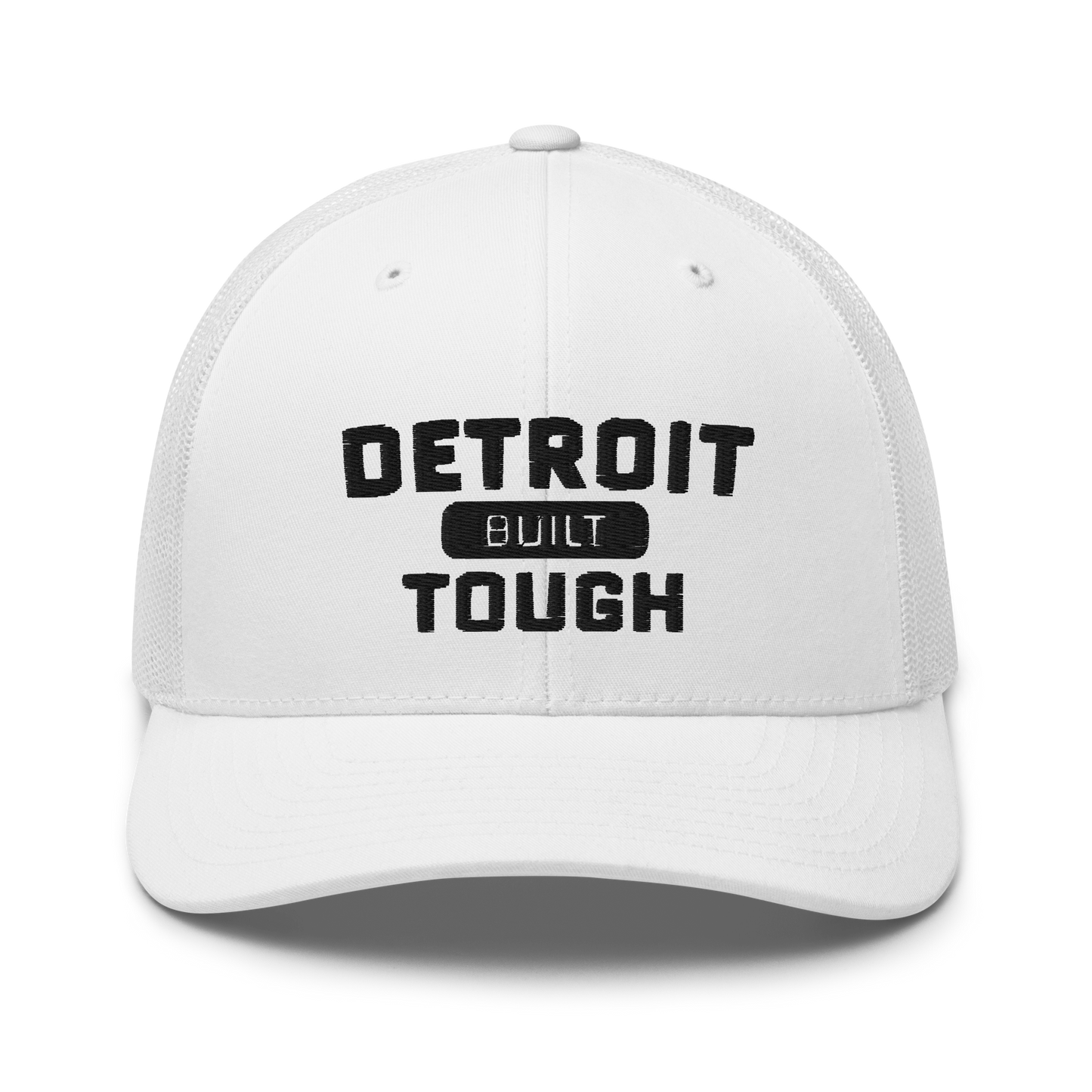 'Built Detroit Tough' Trucker Hat | White/Black Embroidery