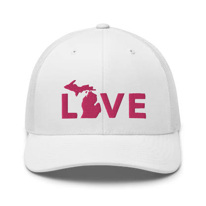 Michigan 'Love' Trucker Hat (Geometric Sans Font) | Pink Embrodiery