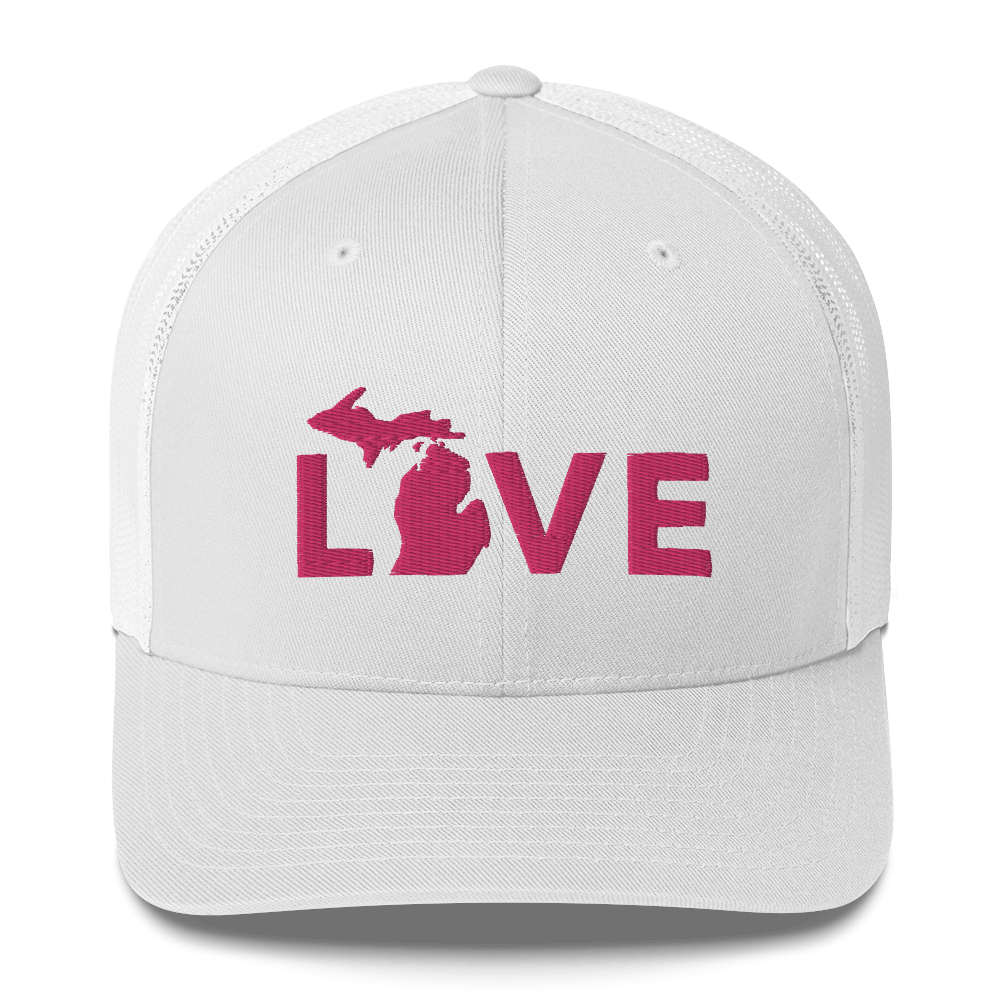 Michigan 'Love' Trucker Hat (Geometric Sans Font) | Pink Embrodiery