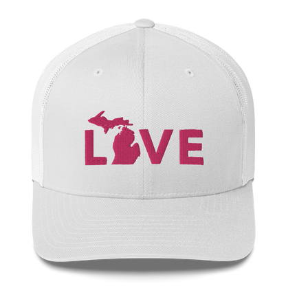 Michigan 'Love' Trucker Hat (Geometric Sans Font) | Pink Embrodiery