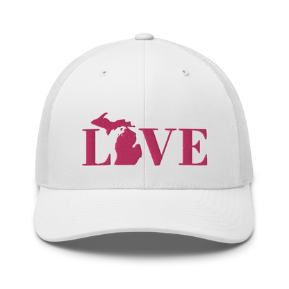 Michigan 'Love' Trucker Hat (Didone Font) | Pink Embrodiery