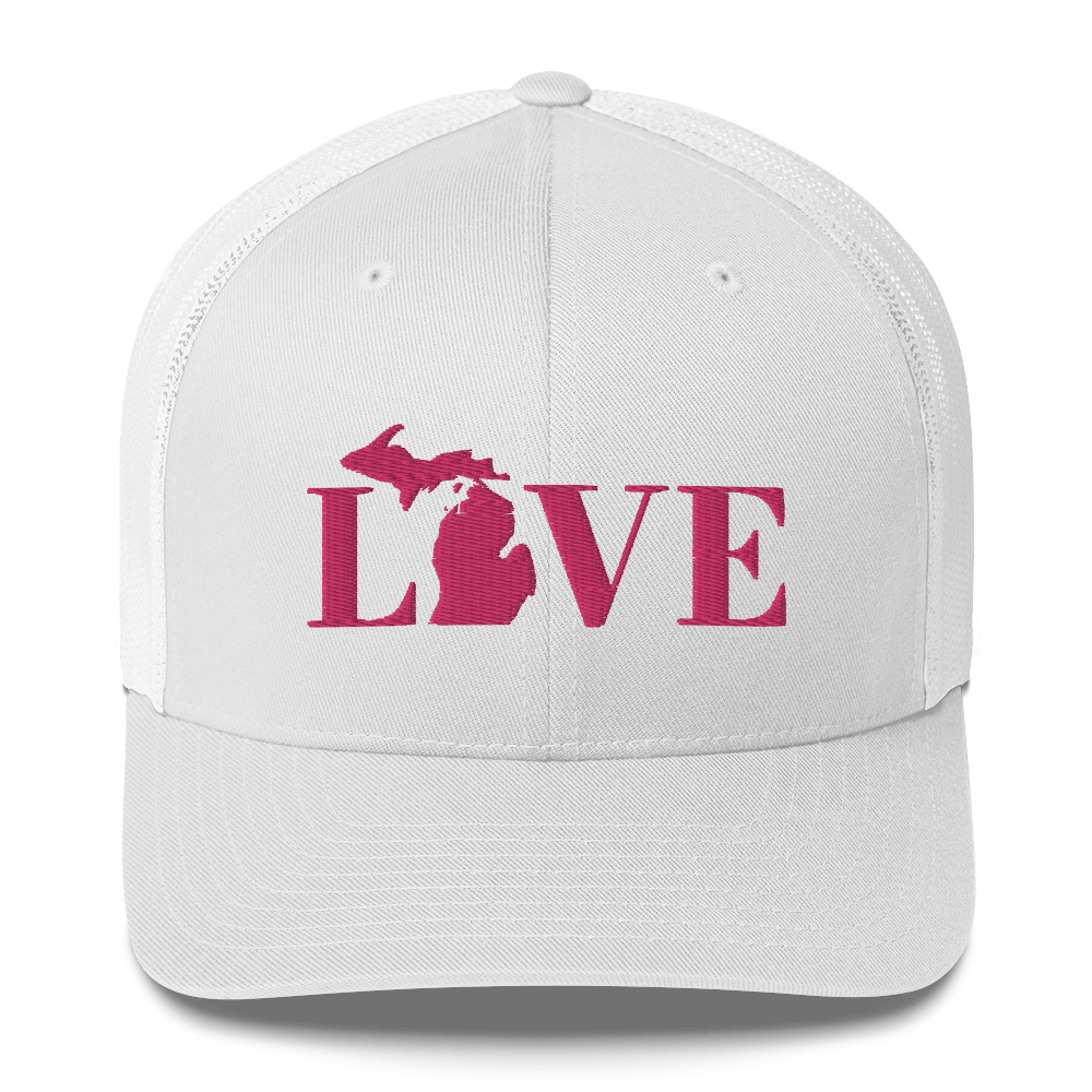 Michigan 'Love' Trucker Hat (Didone Font) | Pink Embrodiery