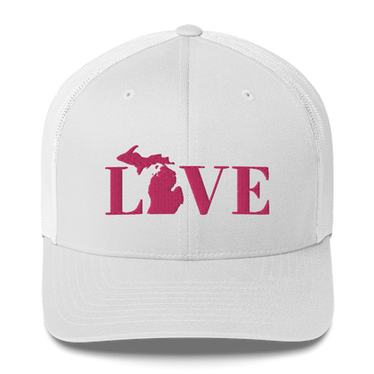 Michigan 'Love' Trucker Hat (Didone Font) | Pink Embrodiery