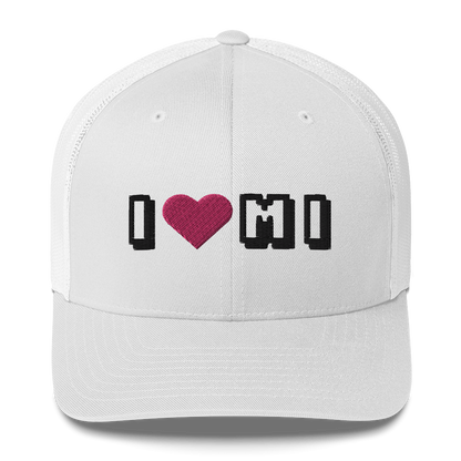 Michigan 'I ❤️ MI' Trucker Hat (Arcade Font)