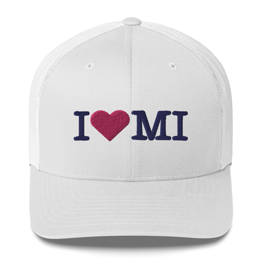 Michigan 'I ❤️ MI' Trucker Hat (Typewriter Font)