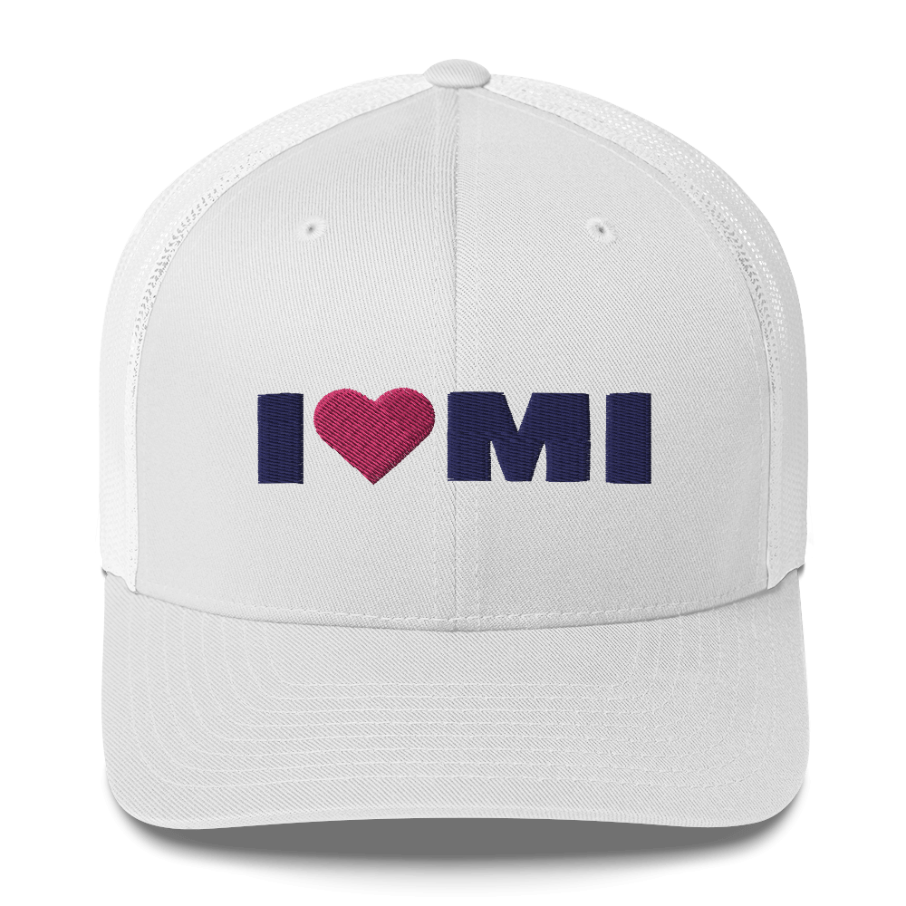 Michigan 'I ❤️ MI' Trucker Hat (French Olive Font)