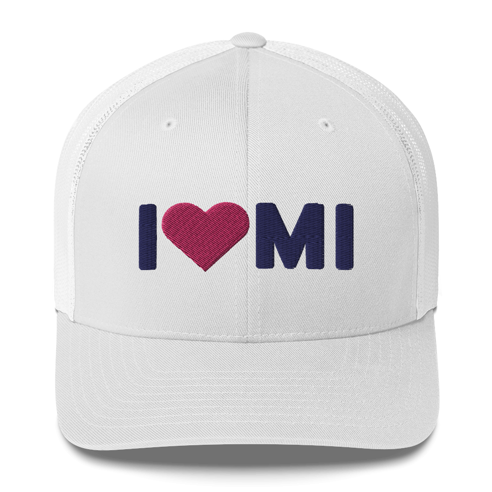 Michigan 'I ❤️ MI' Trucker Hat (Rounded Swiss Font)