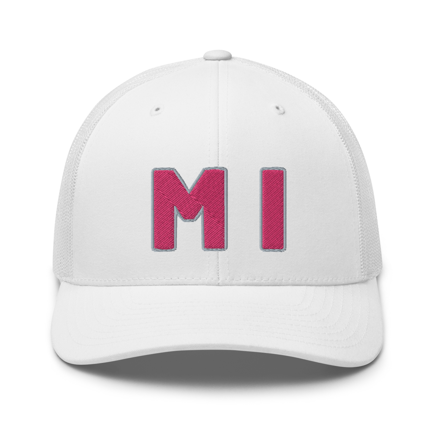 Michigan 'MI' Trucker Hat (1940s Baseball Font) | Pink Embroidery