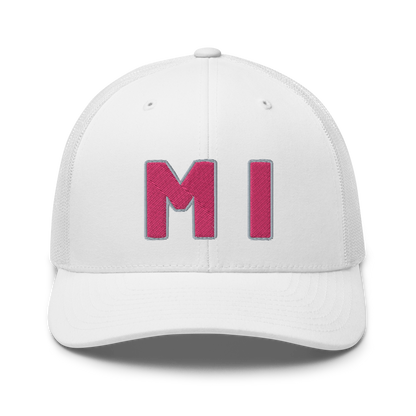 Michigan 'MI' Trucker Hat (1940s Baseball Font) | Pink Embroidery