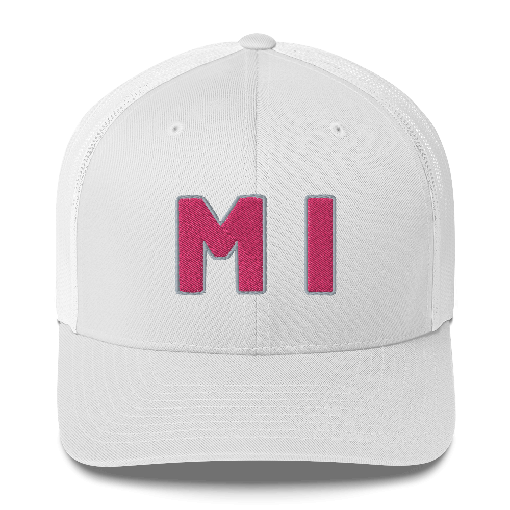 Michigan 'MI' Trucker Hat (1940s Baseball Font) | Pink Embroidery