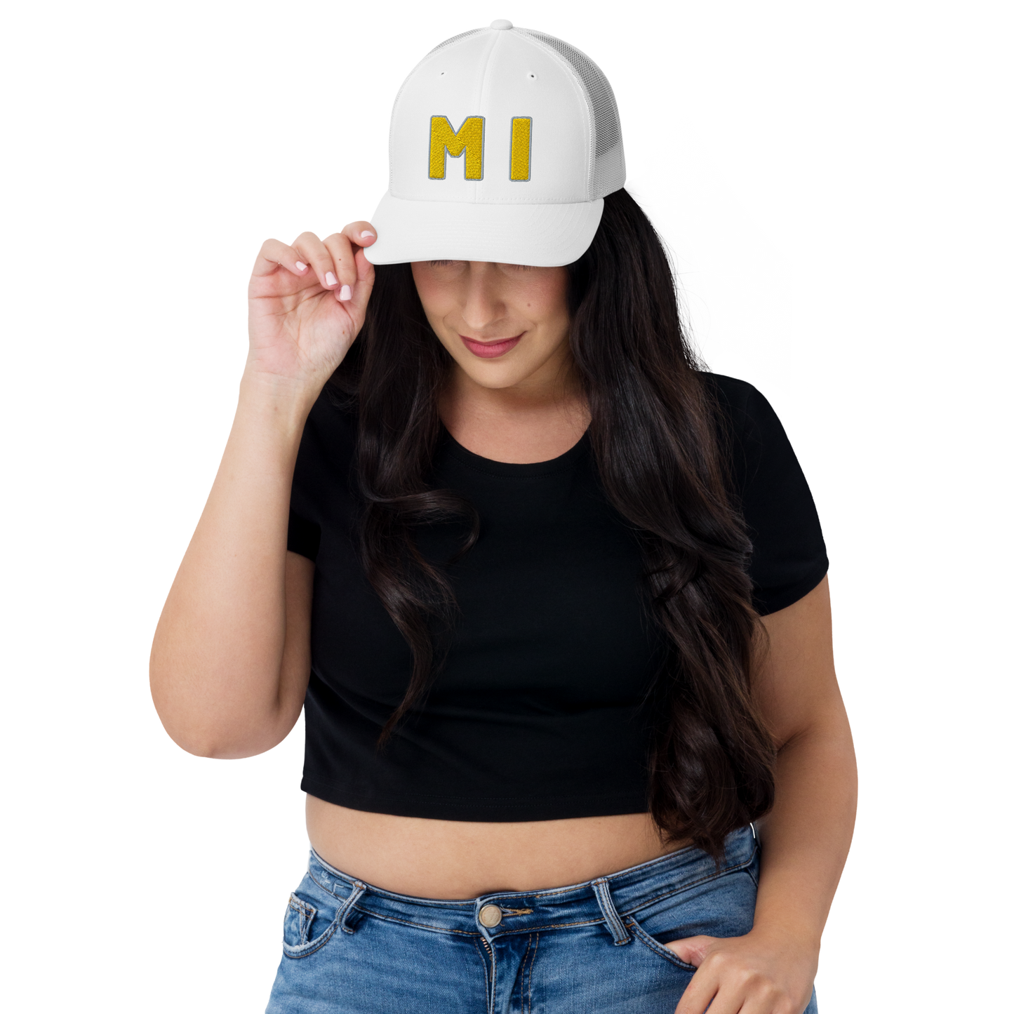 Michigan 'MI' Trucker Hat (1940s Baseball Font) | Gold Embroidery