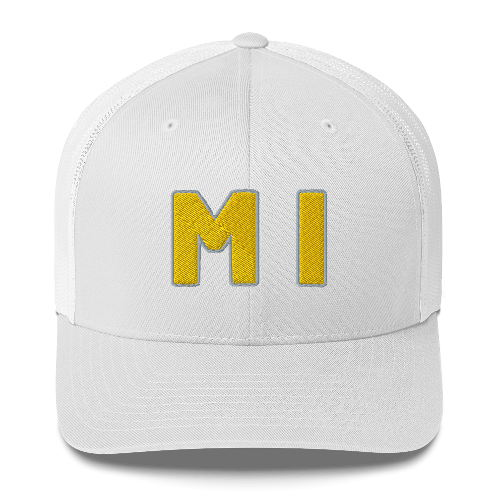 Michigan 'MI' Trucker Hat (1940s Baseball Font) | Gold Embroidery