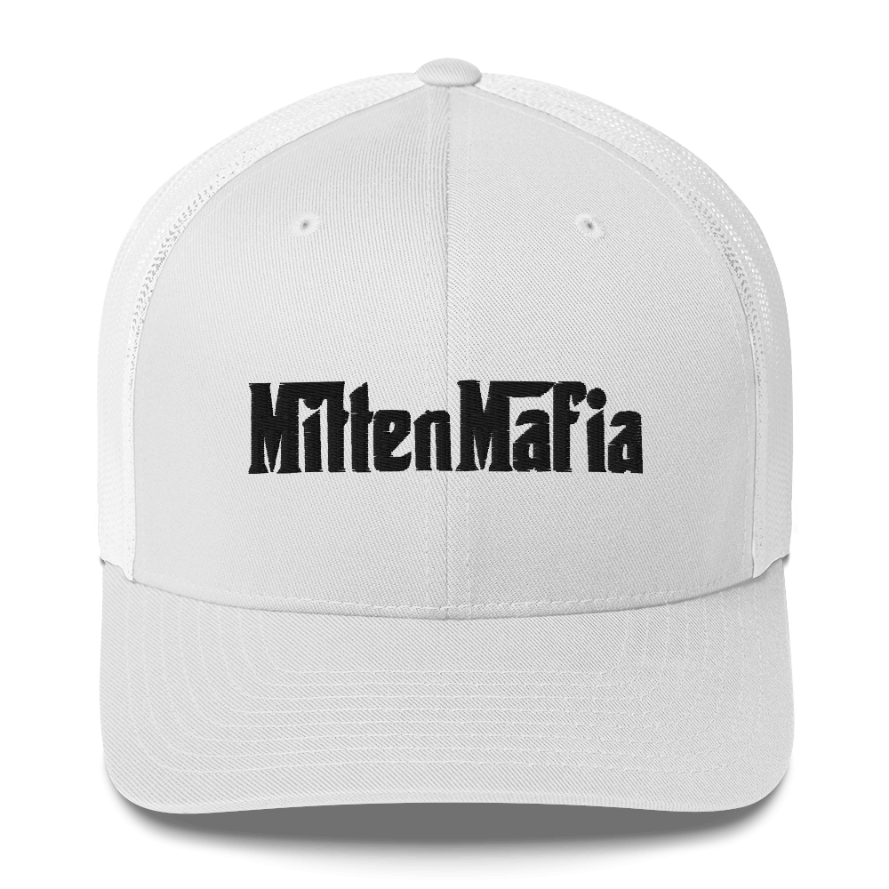 Michigan 'MittenMafia' Trucker Hat (Gangster Font) White/Black Embroidery