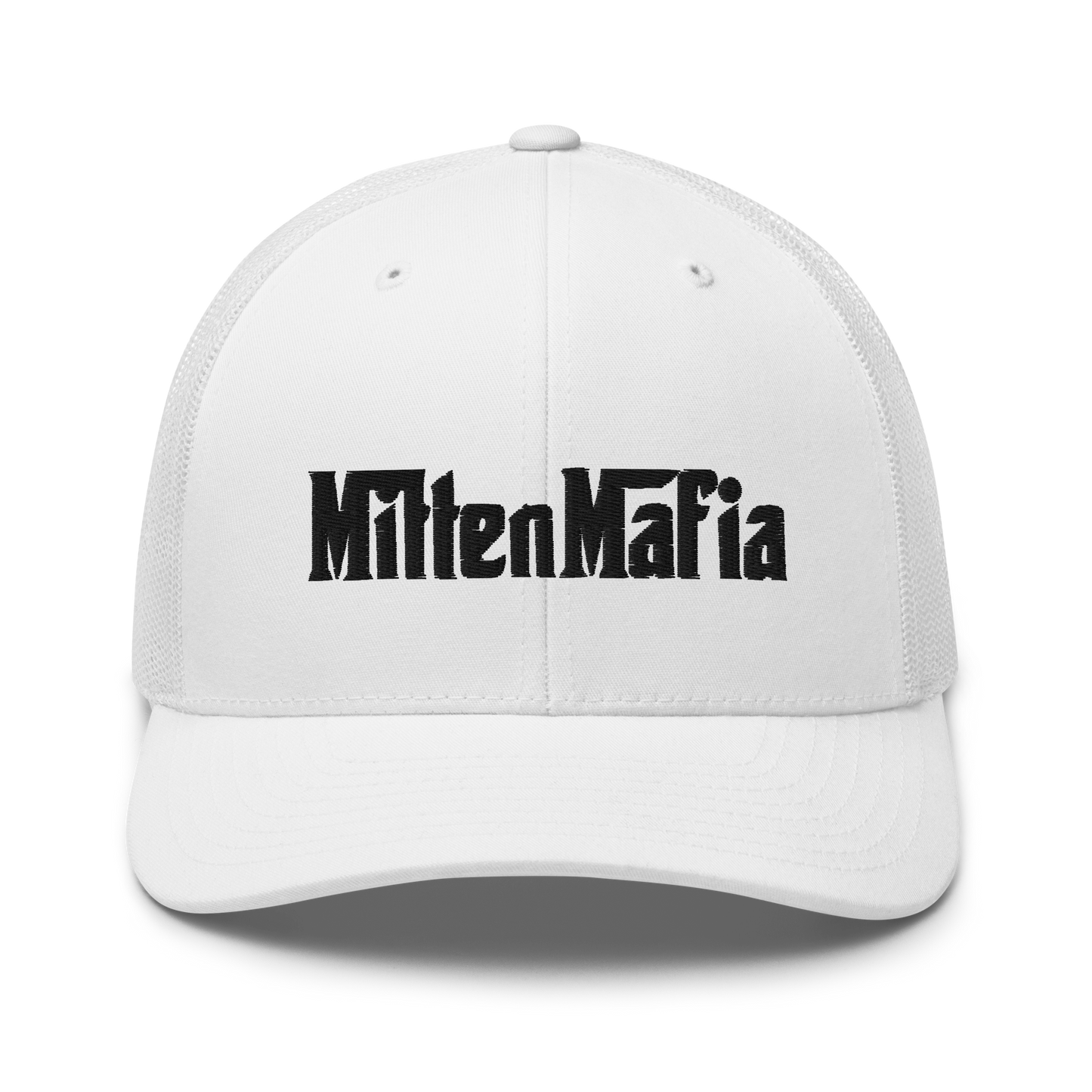 Michigan 'MittenMafia' Trucker Hat (Gangster Font) White/Black Embroidery