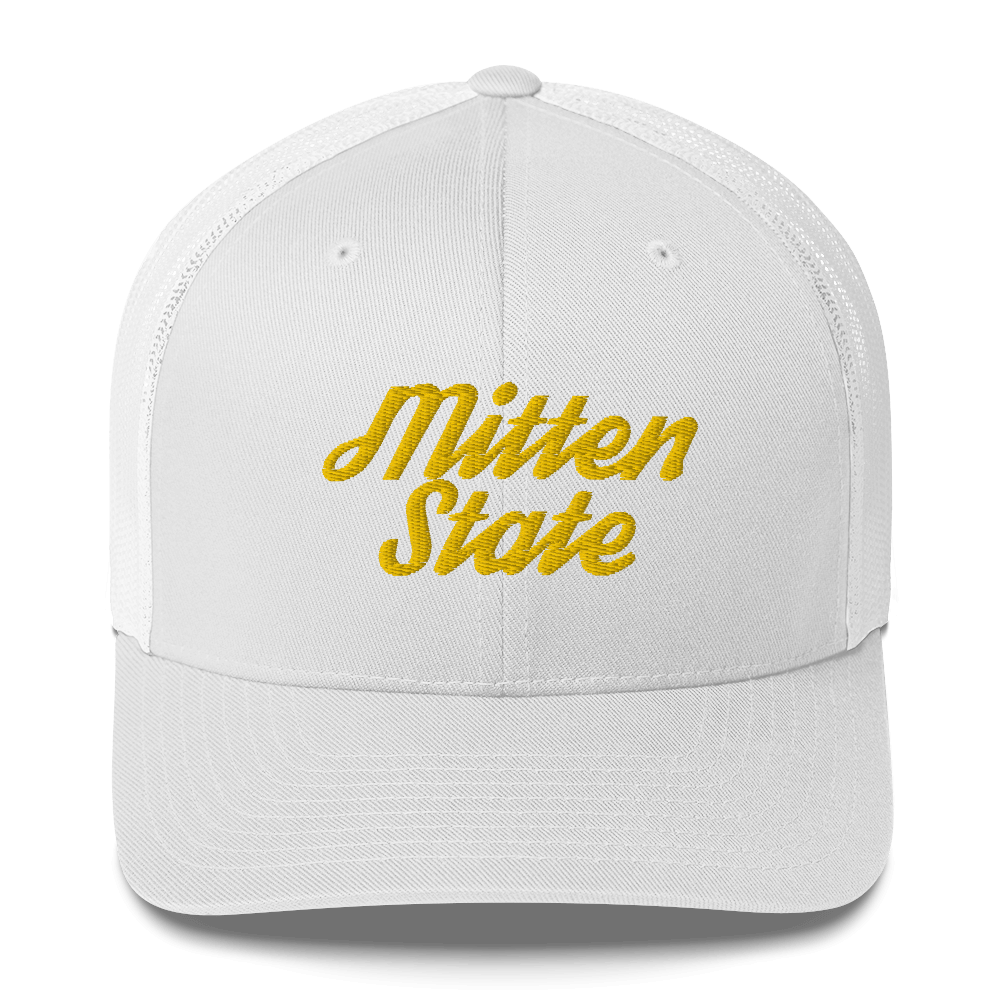 Michigan 'Mitten State' Trucker Hat (Script Font) | Gold Embroidery