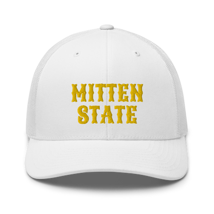 Michigan 'Mitten State' Trucker Hat (Western Font) | Gold Embroidery