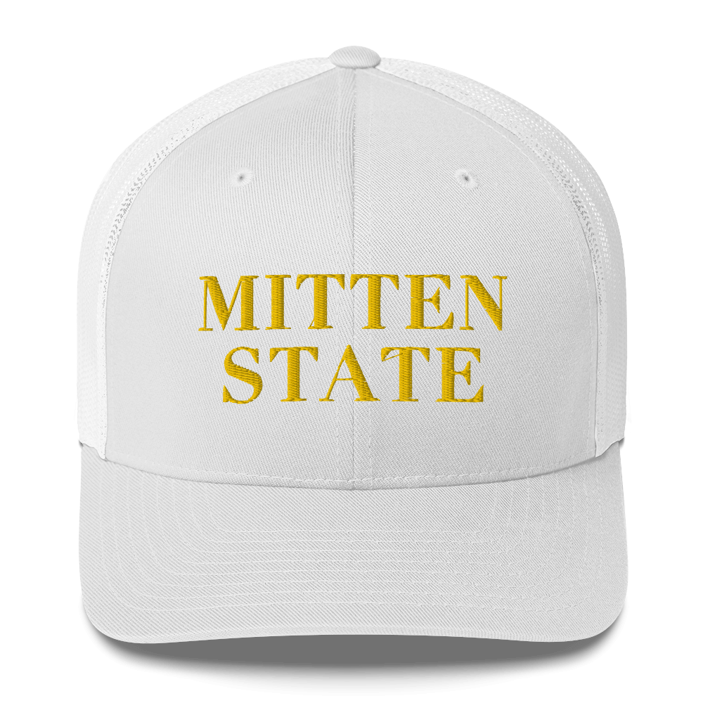 Michigan 'Mitten State' Trucker Hat (Didone Font) | Gold Embroidery