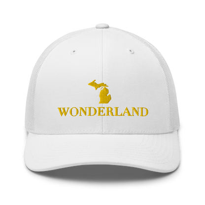 Michigan 'Wonderland' Trucker Hat (Didone Font) | Gold Embroidery