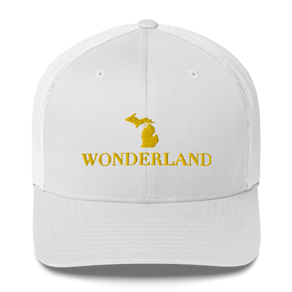 Michigan 'Wonderland' Trucker Hat (Didone Font) | Gold Embroidery