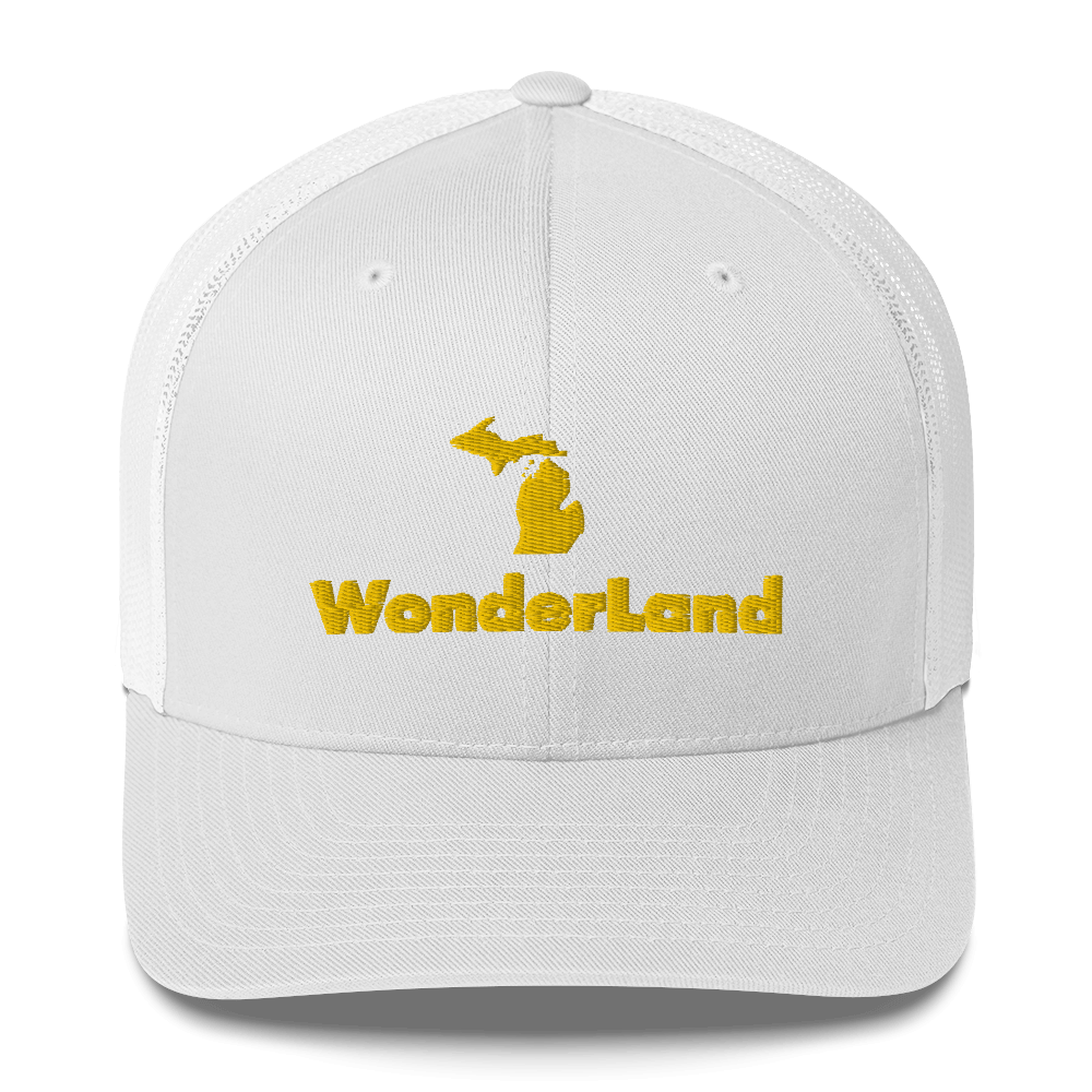 Michigan 'Wonderland' Trucker Hat (Geometric Sans Font) | Gold Embroidery