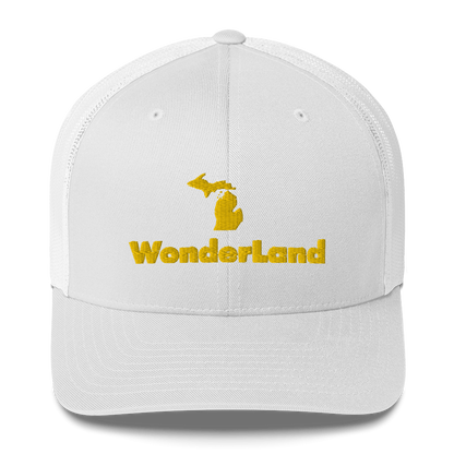 Michigan 'Wonderland' Trucker Hat (Geometric Sans Font) | Gold Embroidery