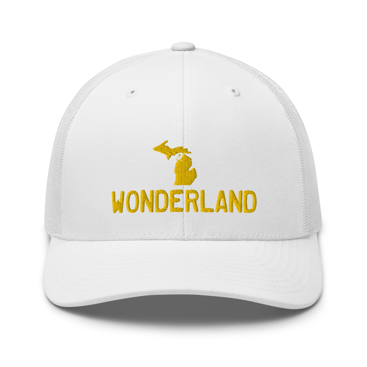 Michigan 'Wonderland' Trucker Hat (Licence Plate Font) | Gold Embroidery