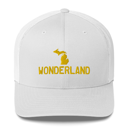 Michigan 'Wonderland' Trucker Hat (Licence Plate Font) | Gold Embroidery