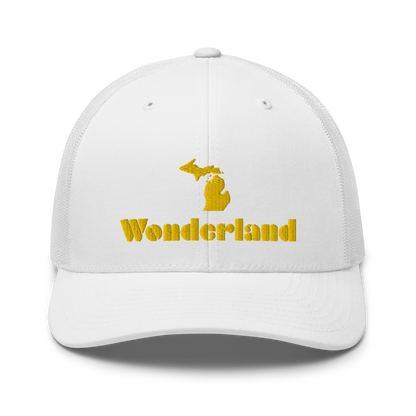 Michigan 'Wonderland' Trucker Hat (Art Deco Font) | Gold Embroidery