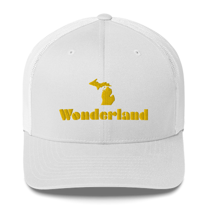 Michigan 'Wonderland' Trucker Hat (Art Deco Font) | Gold Embroidery