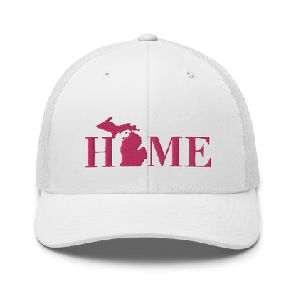 Michigan 'Home' Trucker Hat (Didone Font) | Pink Embroidery