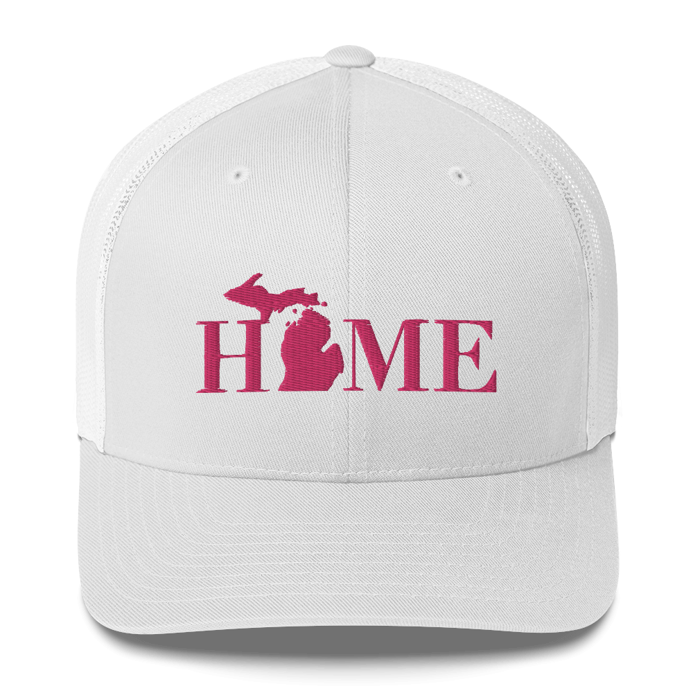 Michigan 'Home' Trucker Hat (Didone Font) | Pink Embroidery