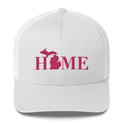 Michigan 'Home' Trucker Hat (Didone Font) | Pink Embroidery