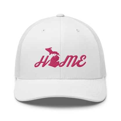 Michigan 'Home' Trucker Hat (Script Font) | Pink Embroidery