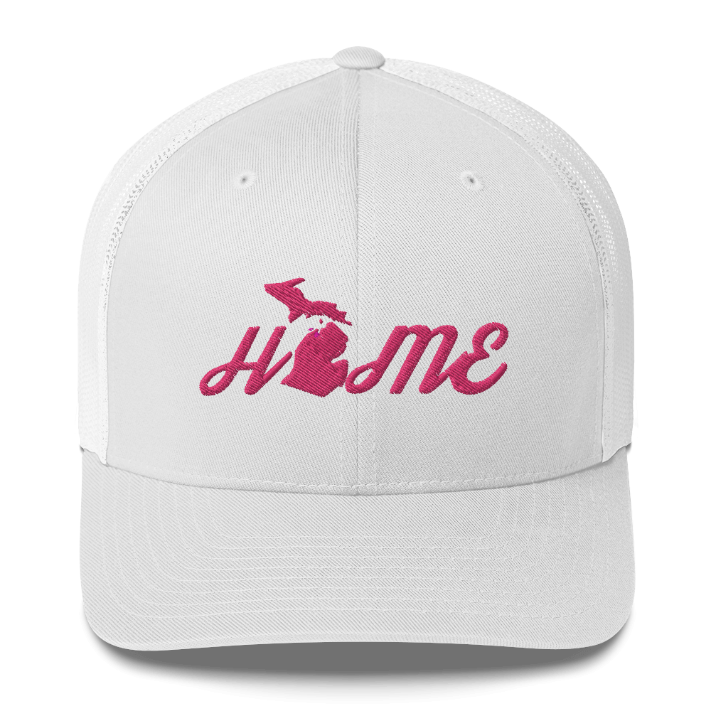 Michigan 'Home' Trucker Hat (Script Font) | Pink Embroidery