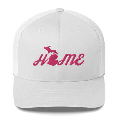 Michigan 'Home' Trucker Hat (Script Font) | Pink Embroidery