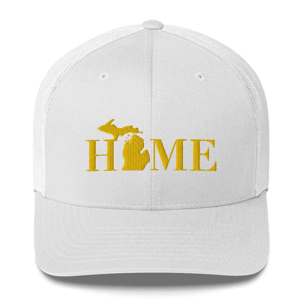 Michigan 'Home' Trucker Hat (Didone Font) | Gold Embroidery