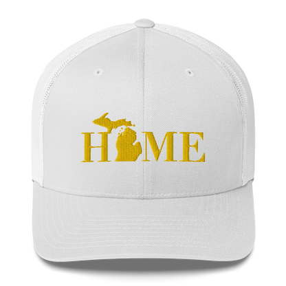 Michigan 'Home' Trucker Hat (Didone Font) | Gold Embroidery