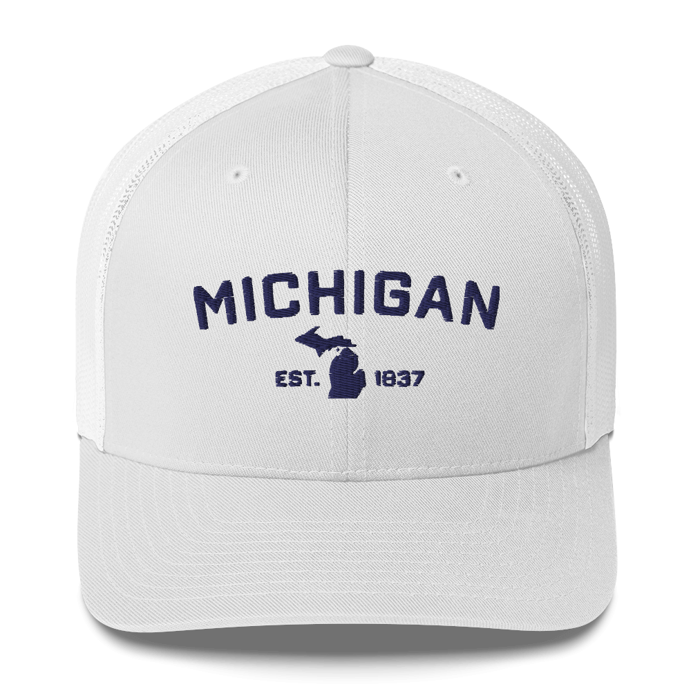 'Michigan EST 1837' Trucker Hat (Athletic Font)