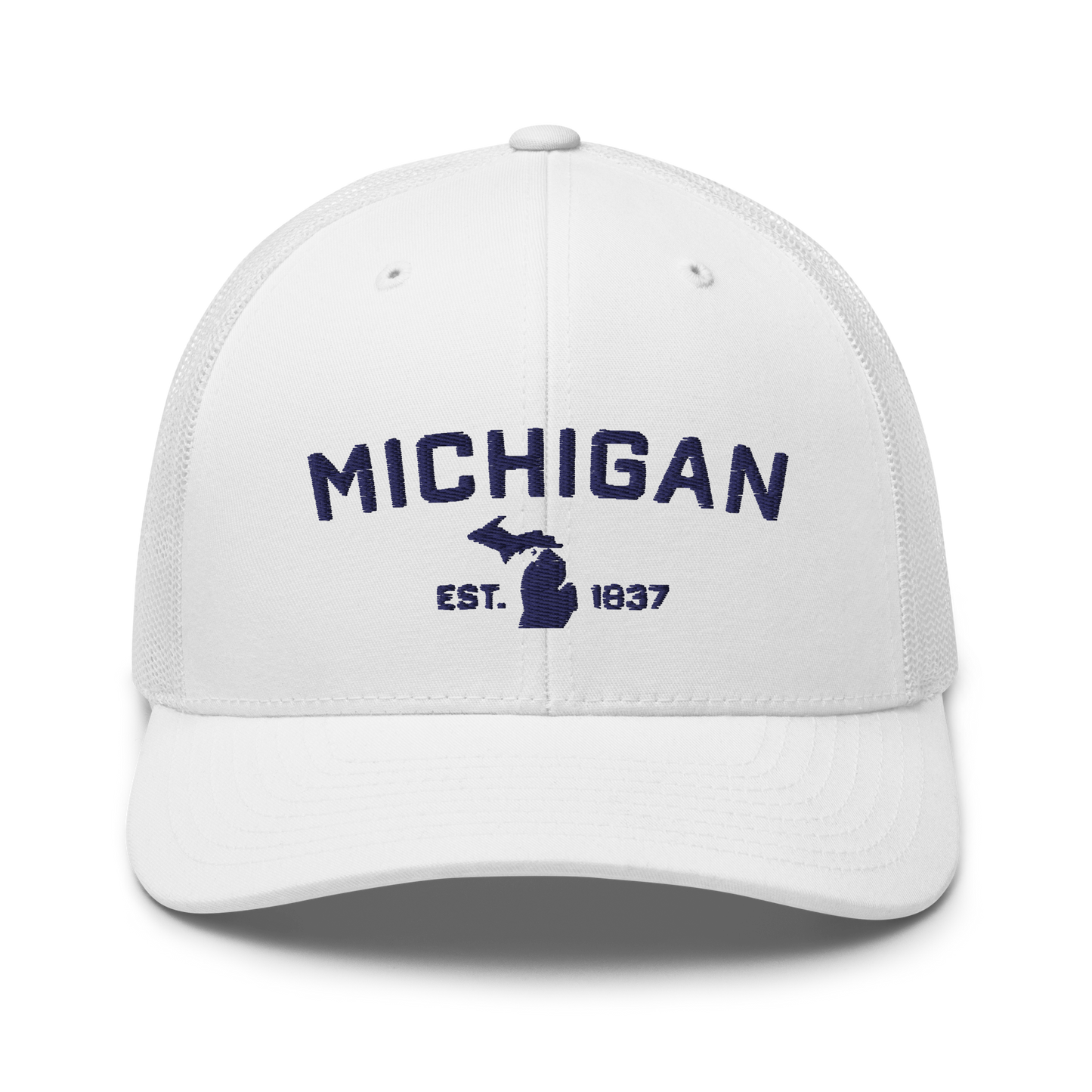 'Michigan EST 1837' Trucker Hat (Athletic Font)