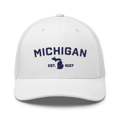 'Michigan EST 1837' Trucker Hat (Athletic Font)