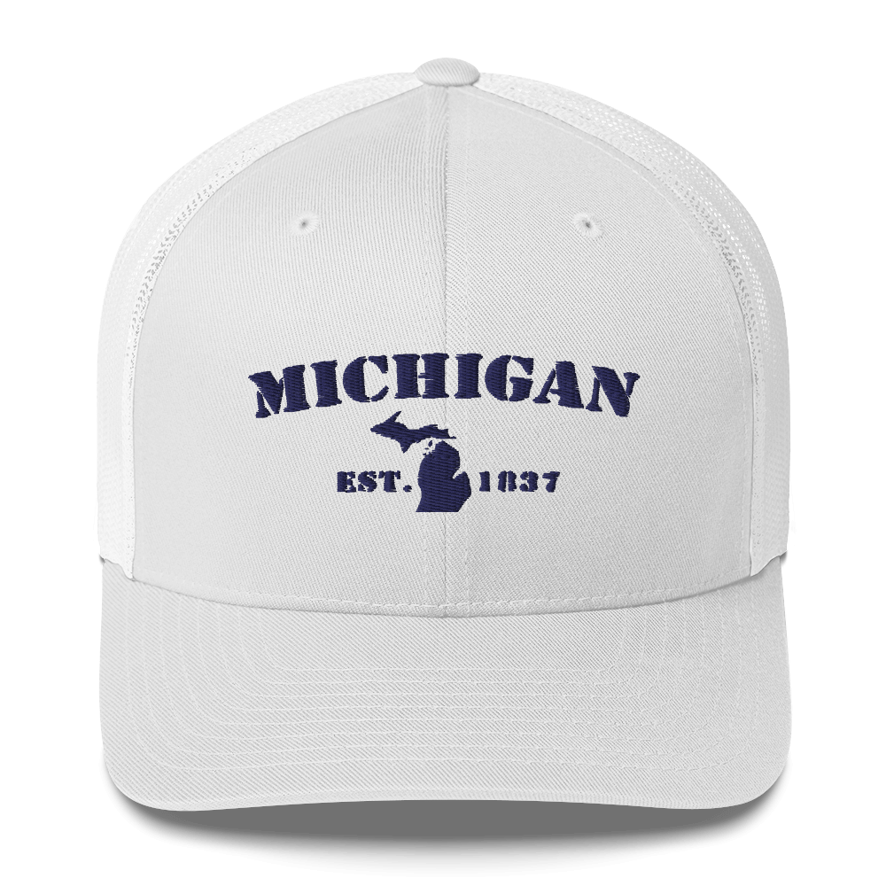 'Michigan EST 1837' Trucker Hat (Army Font)