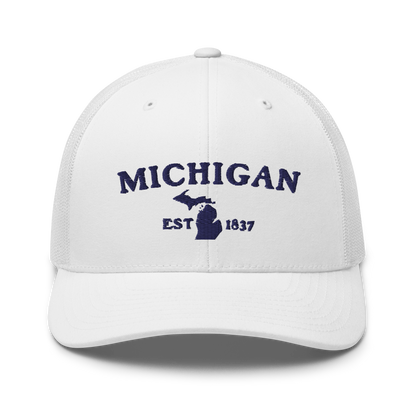 'Michigan EST 1837' Trucker Hat (Woodcut Font)