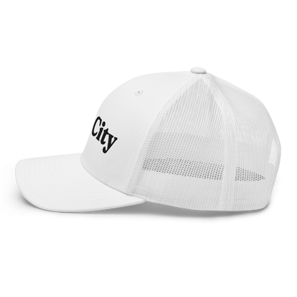 'Bay City' Trucker Hat | White/Black Embroidery