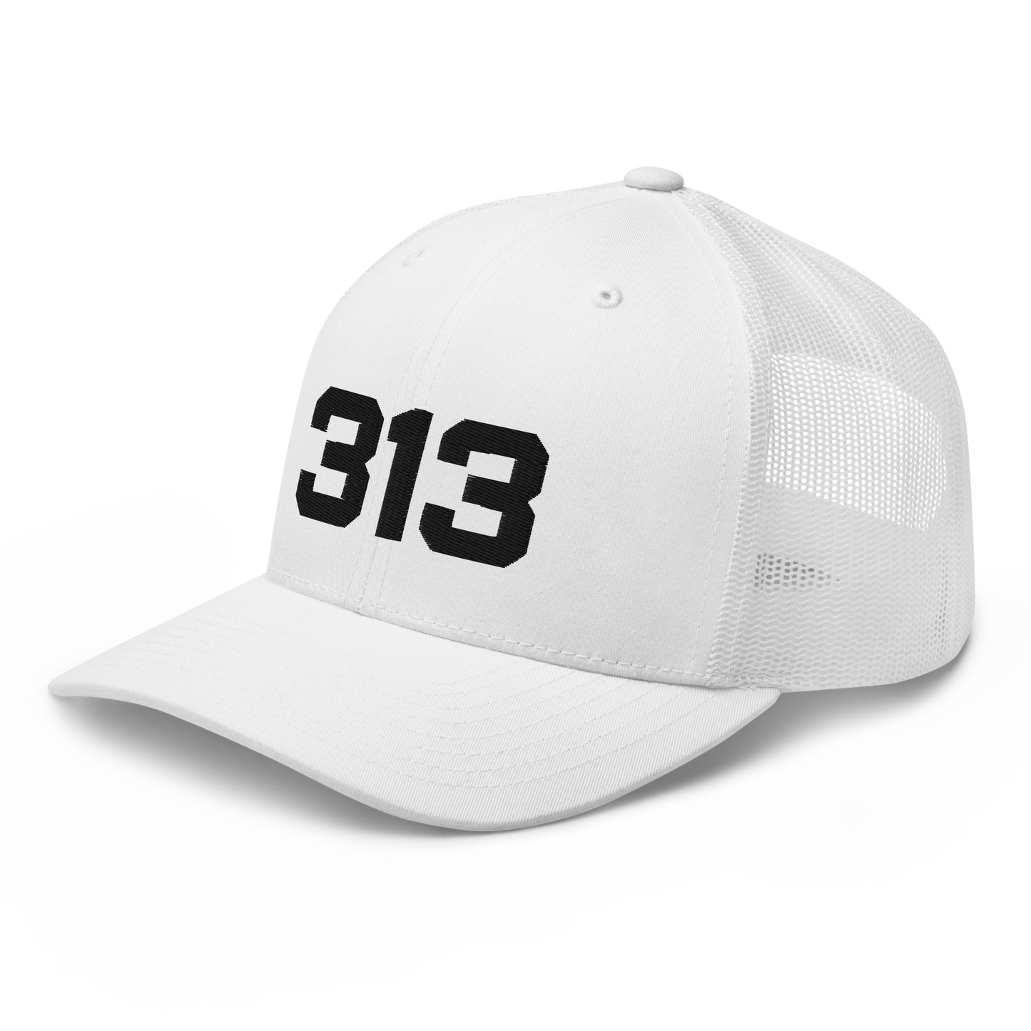 Detroit '313' Trucker Hat | White/Black Embroidery